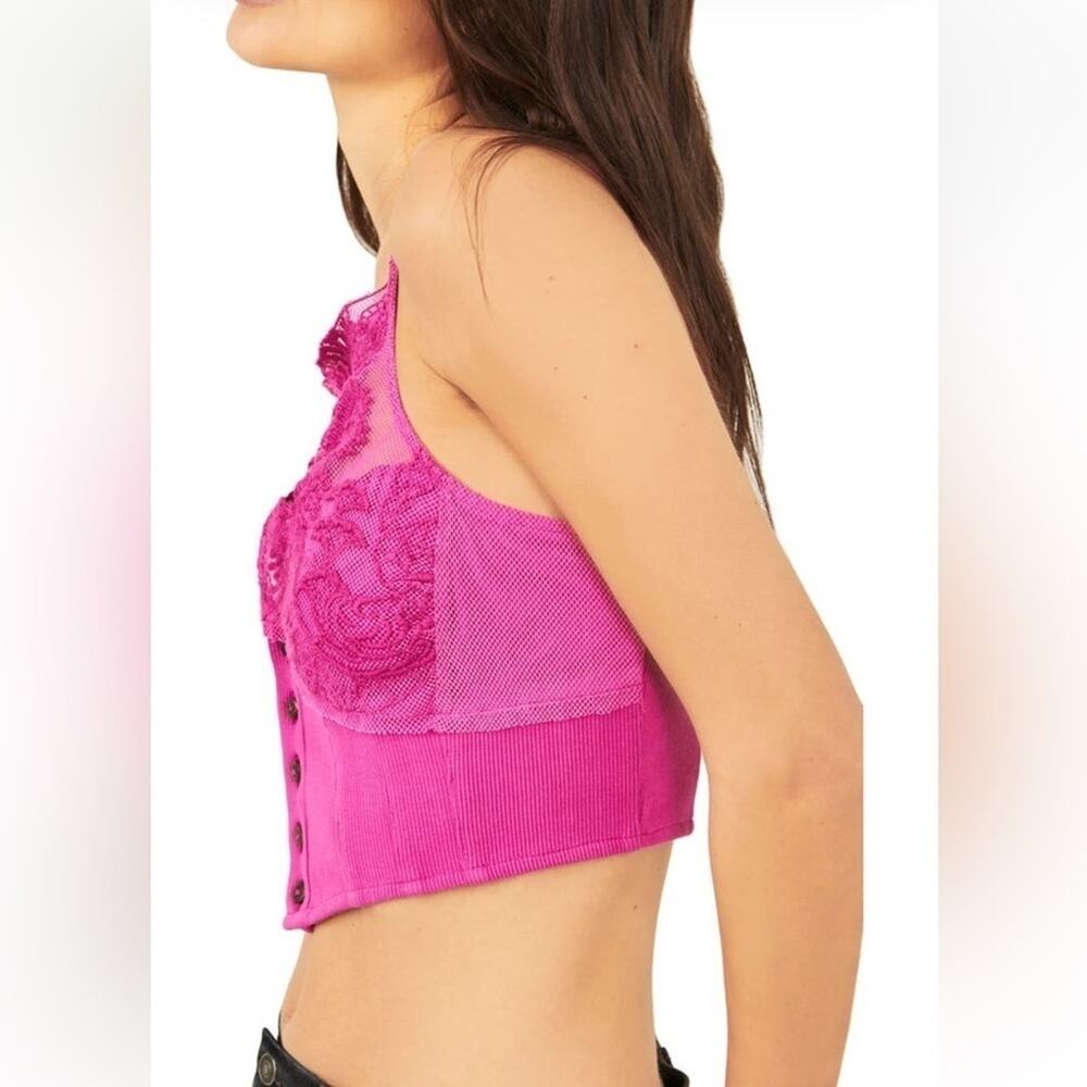 Free People Have My Heart Crop Cotton Camisole in Raspberry Sherbet NEW - Picture 10 of 11